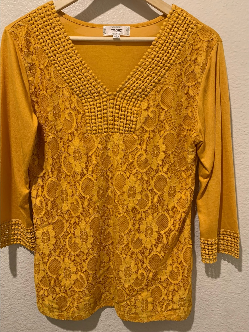 Shannon Ford New York Stylish Mustard Lace-Front Women's Top